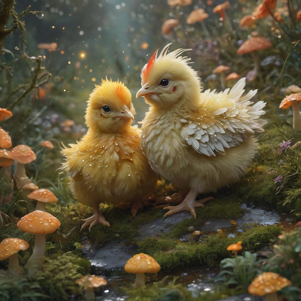 Whimsical Fantasy Chick-Dragon in Vibrant Oil Painting