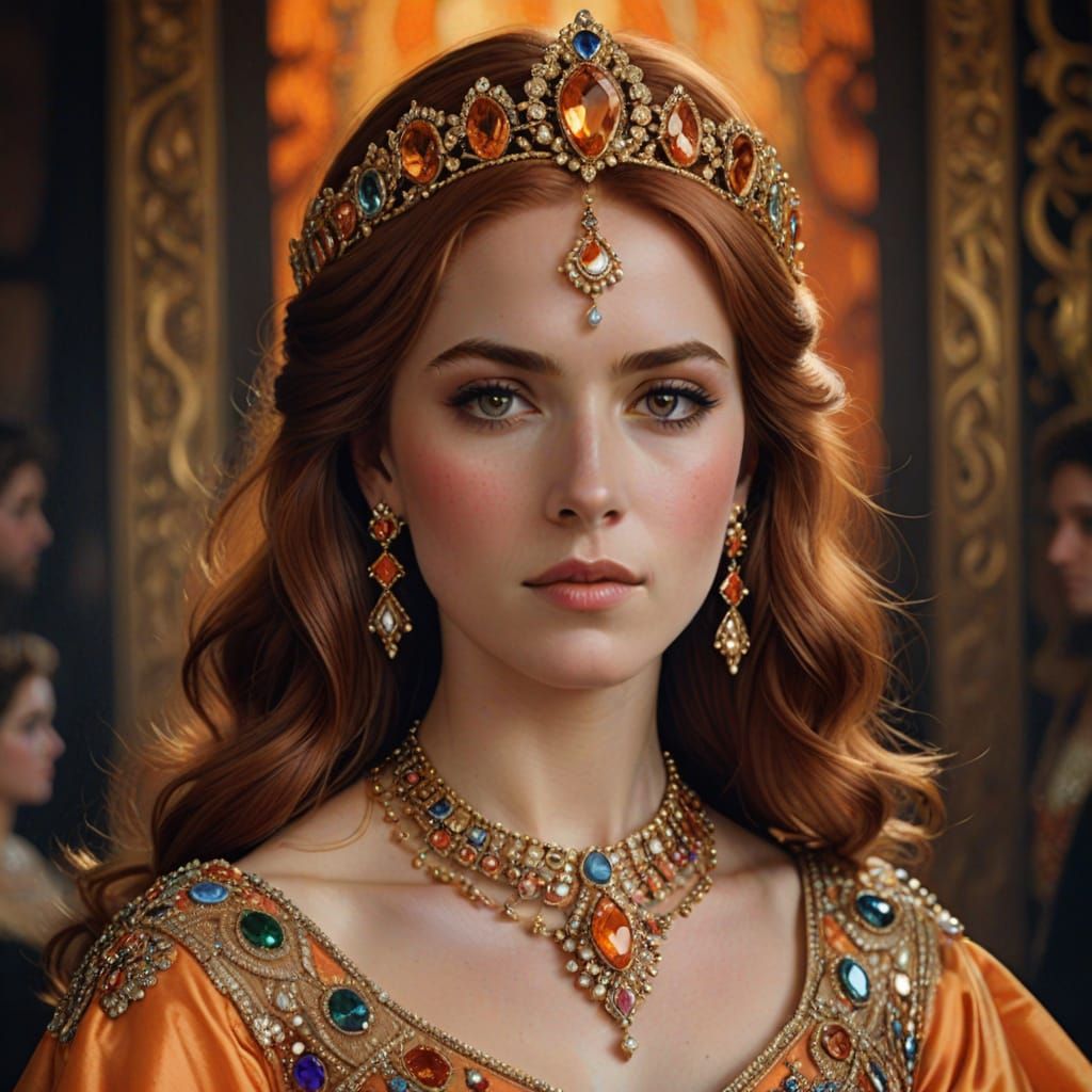 Regal Princess Cassandra of Troy in Elegant Orange Gown