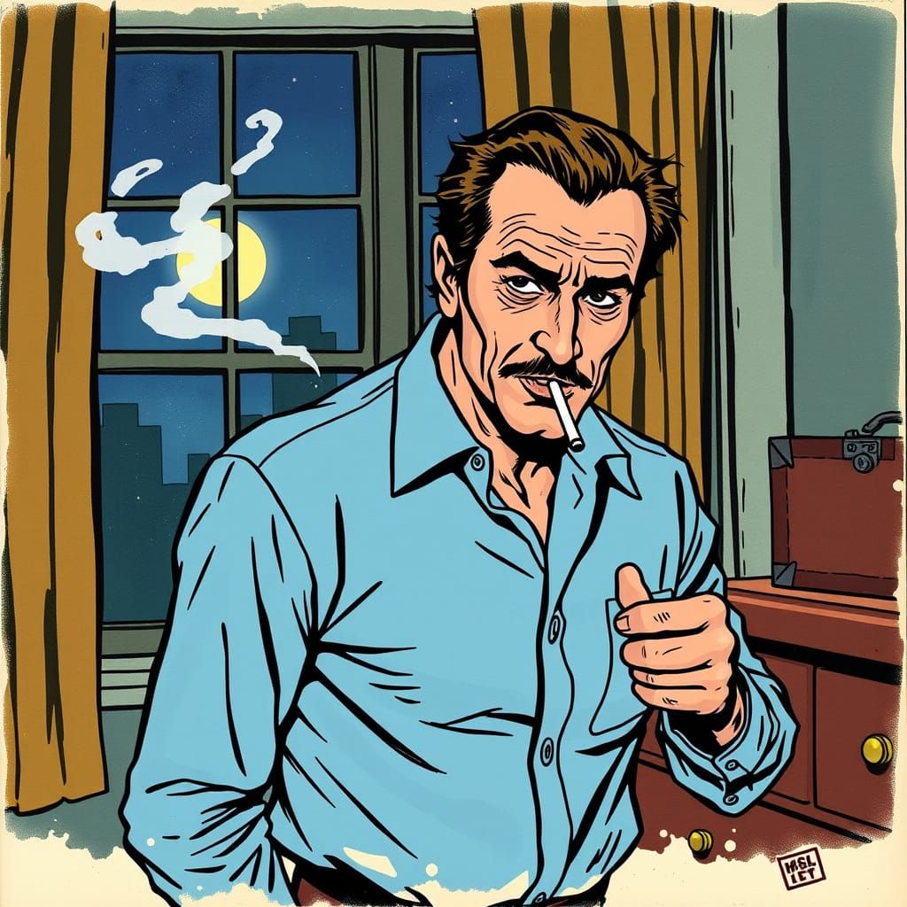 Man in Blue Shirt in EC Comic Style