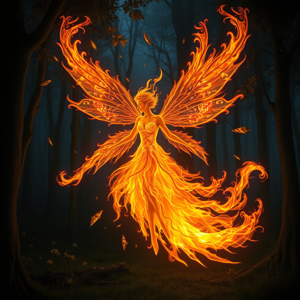 Ethereal Fire Fairy in a Blazing Forest