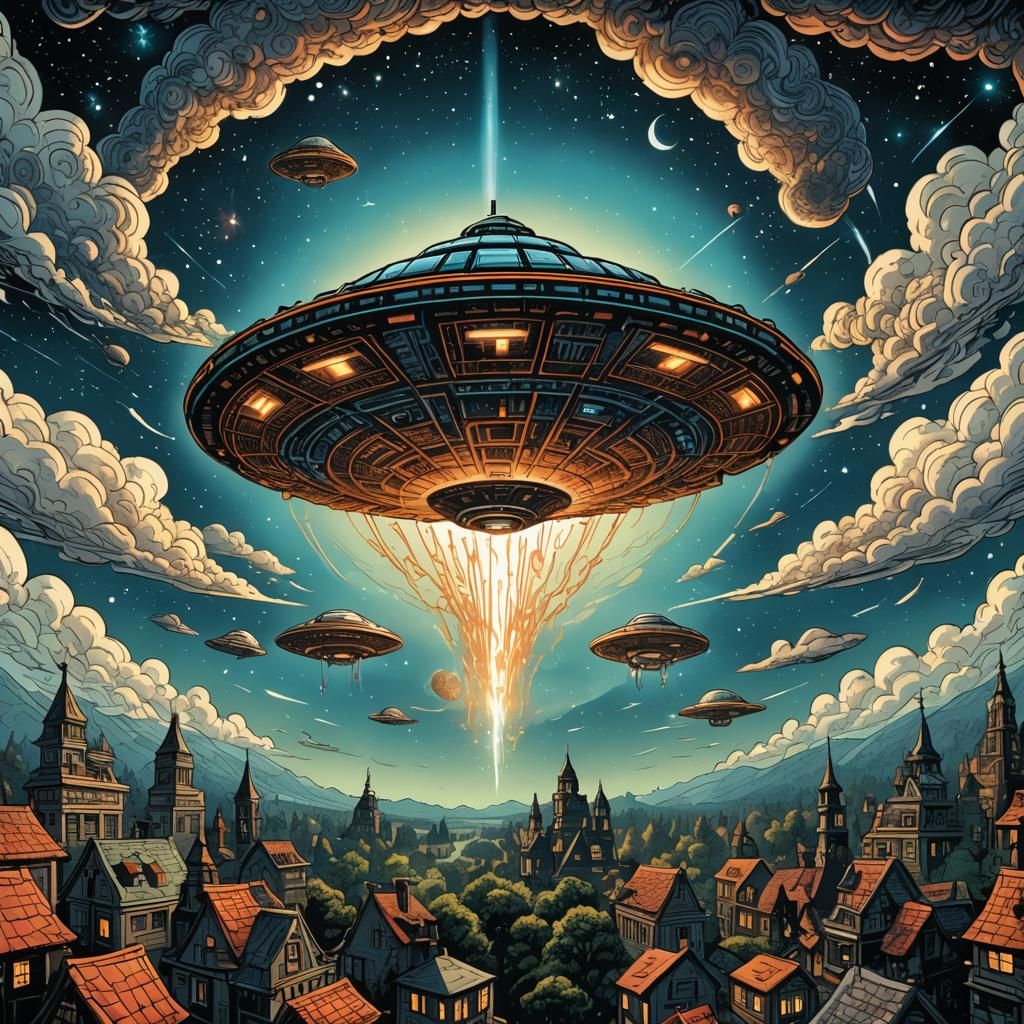 UFO with Granny Square Pattern in Comic Art