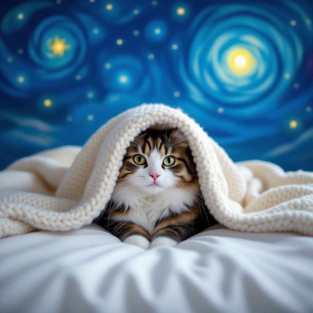 Foldex Cat Hiding Under Blanket: Fantasy Digital Art