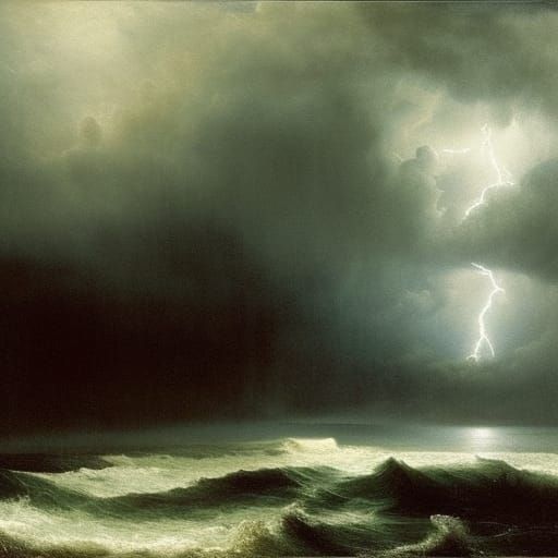 Dramatic Storm and Lightning Seascape