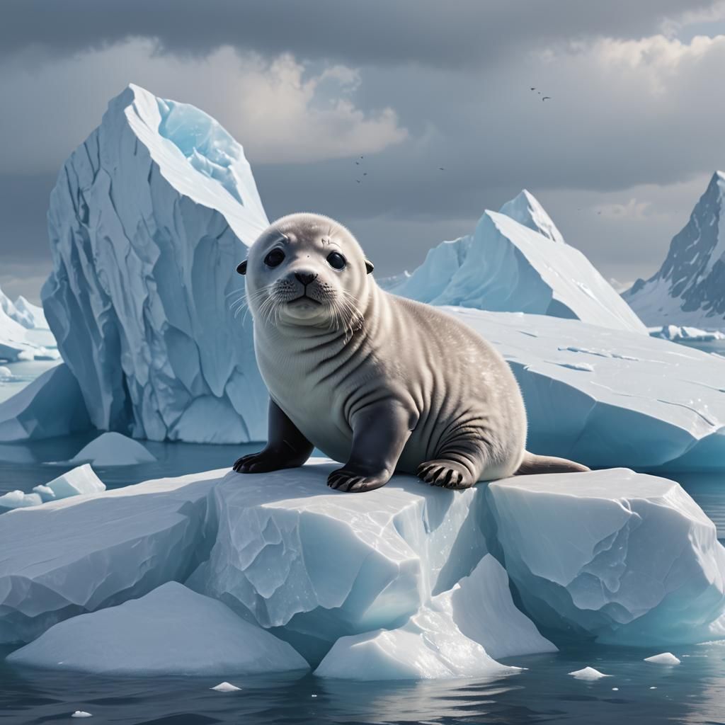 Baby Seal Pup on Iceberg: 3D Anime Art