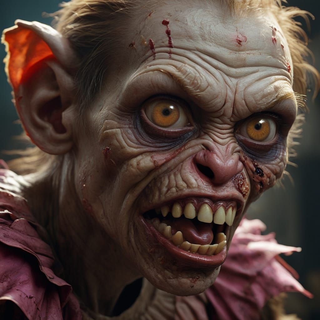 Grotesque Zombie Monkey Monster Woman in Hyper-Realistic Dig...