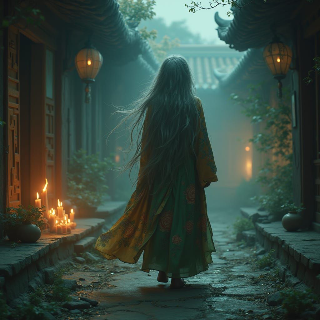 Ancient Chinese Witch in Vibrant Robes Explores Mystical Abo...