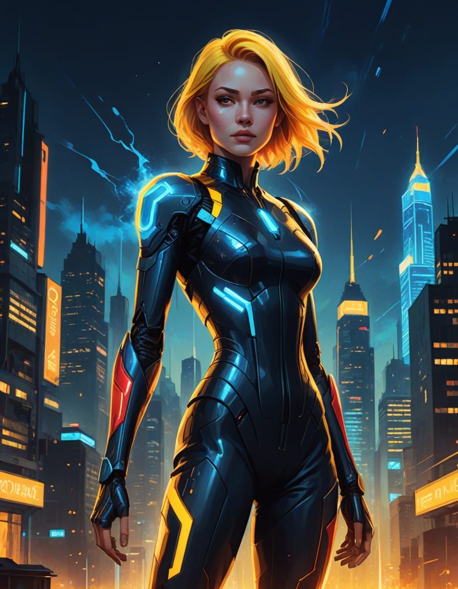 Cyberpunk Woman with Glowing Cybernetic Appearance