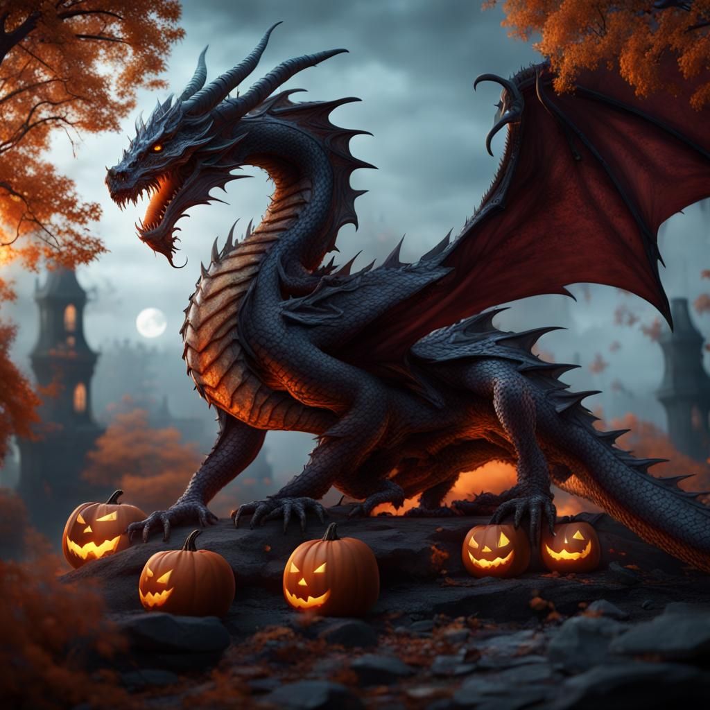 Detailed Halloween Dragon Fantasy Concept Art
