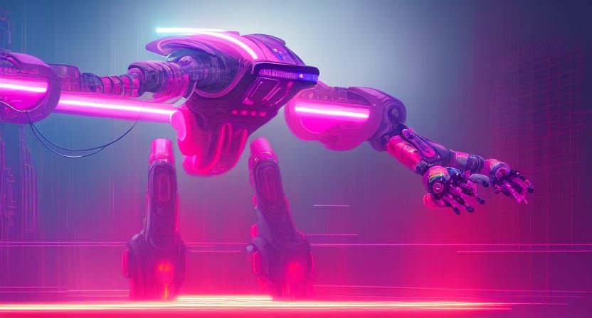 Neon Tech Robot Mech in Cyberpunk Style