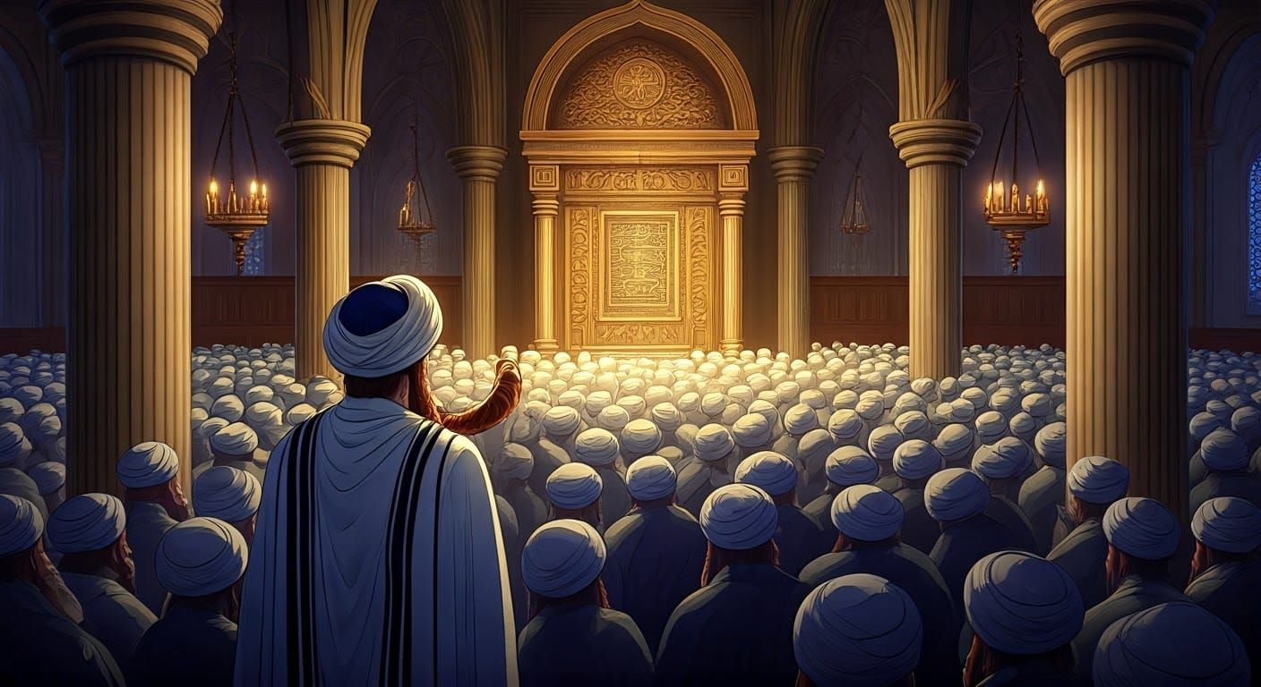 Orthodox Synagogue with Worshippers in 3D Anime Art