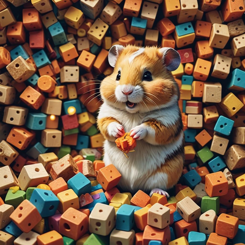 Chubby Hamster Portrait in Cozy Toy Box