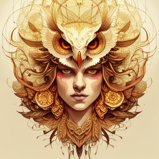 Golden Owl Portrait with Intricate Details