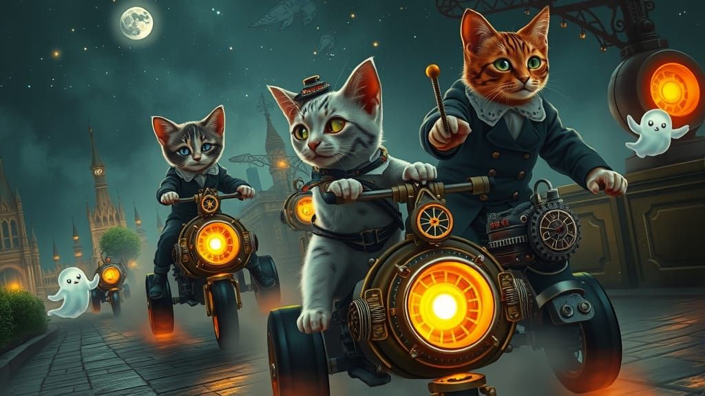 Steampunk Kittens Chase Mischievous Ghosts Through Futuristi...
