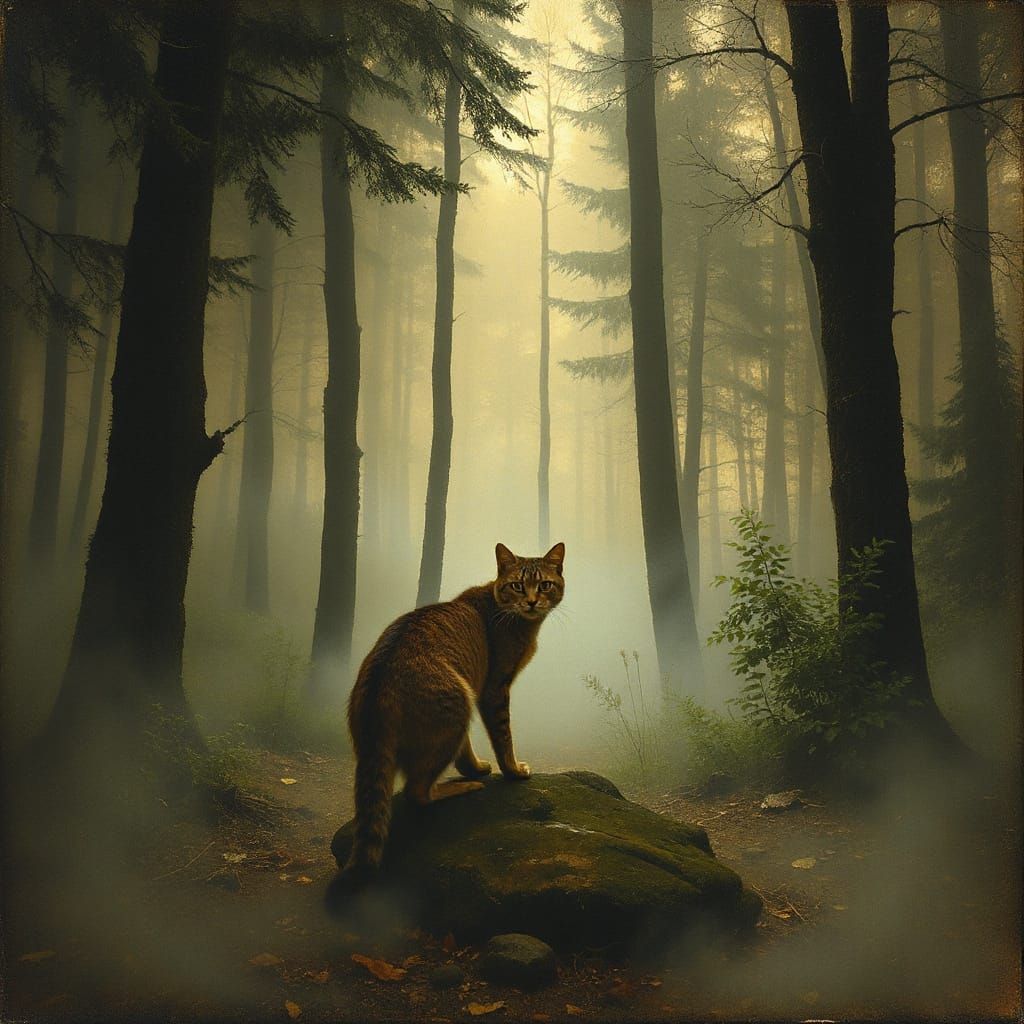 Mysterious Wild Cat Emerges from Foggy Forest