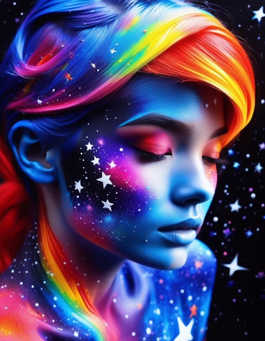 Galaxy Body Art with Shooting Star Hair
