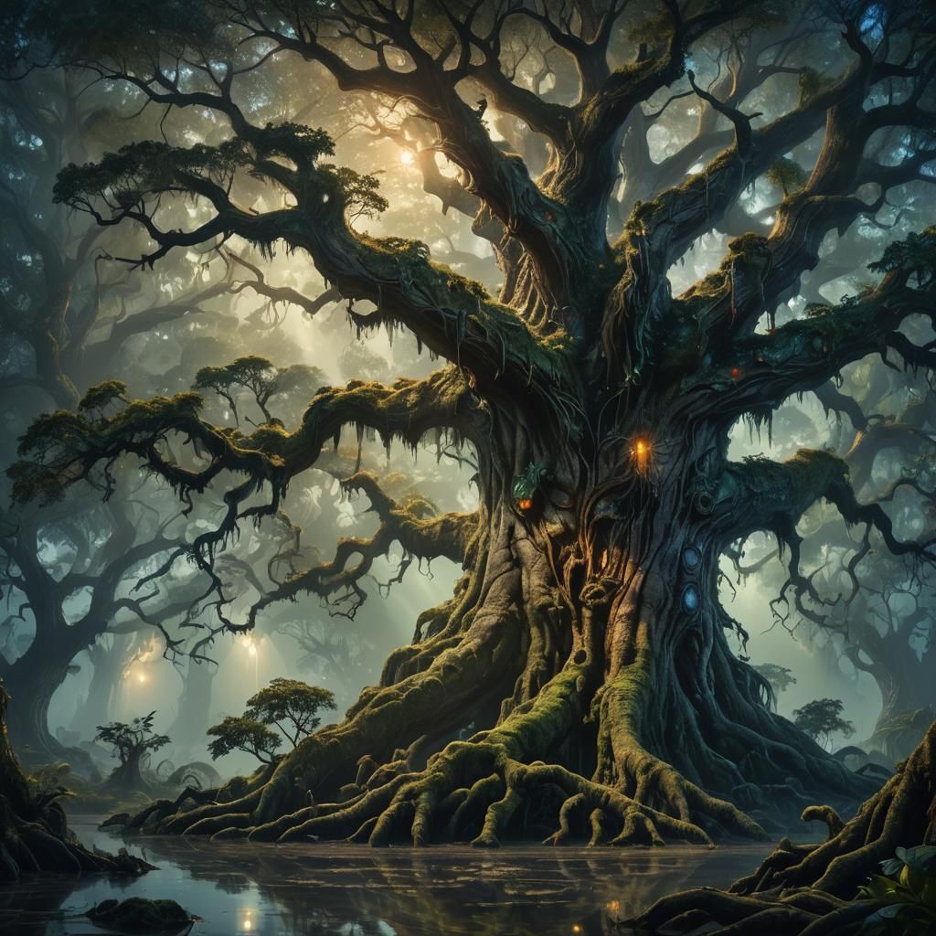 Mystical Vaelkin Oak in Shimmering Jungle Concept Art