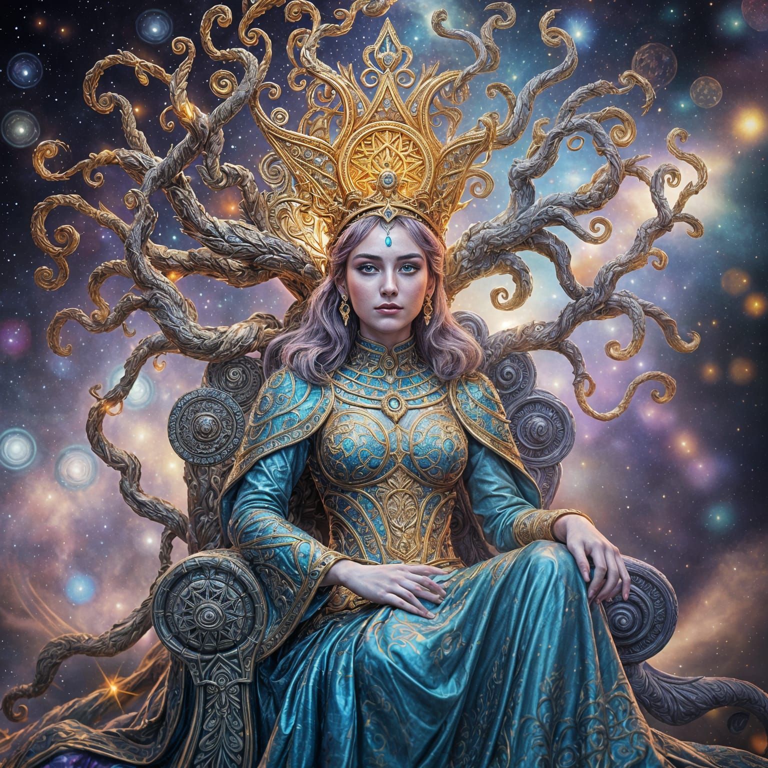 Iridescent Queen on Tree of Life Throne