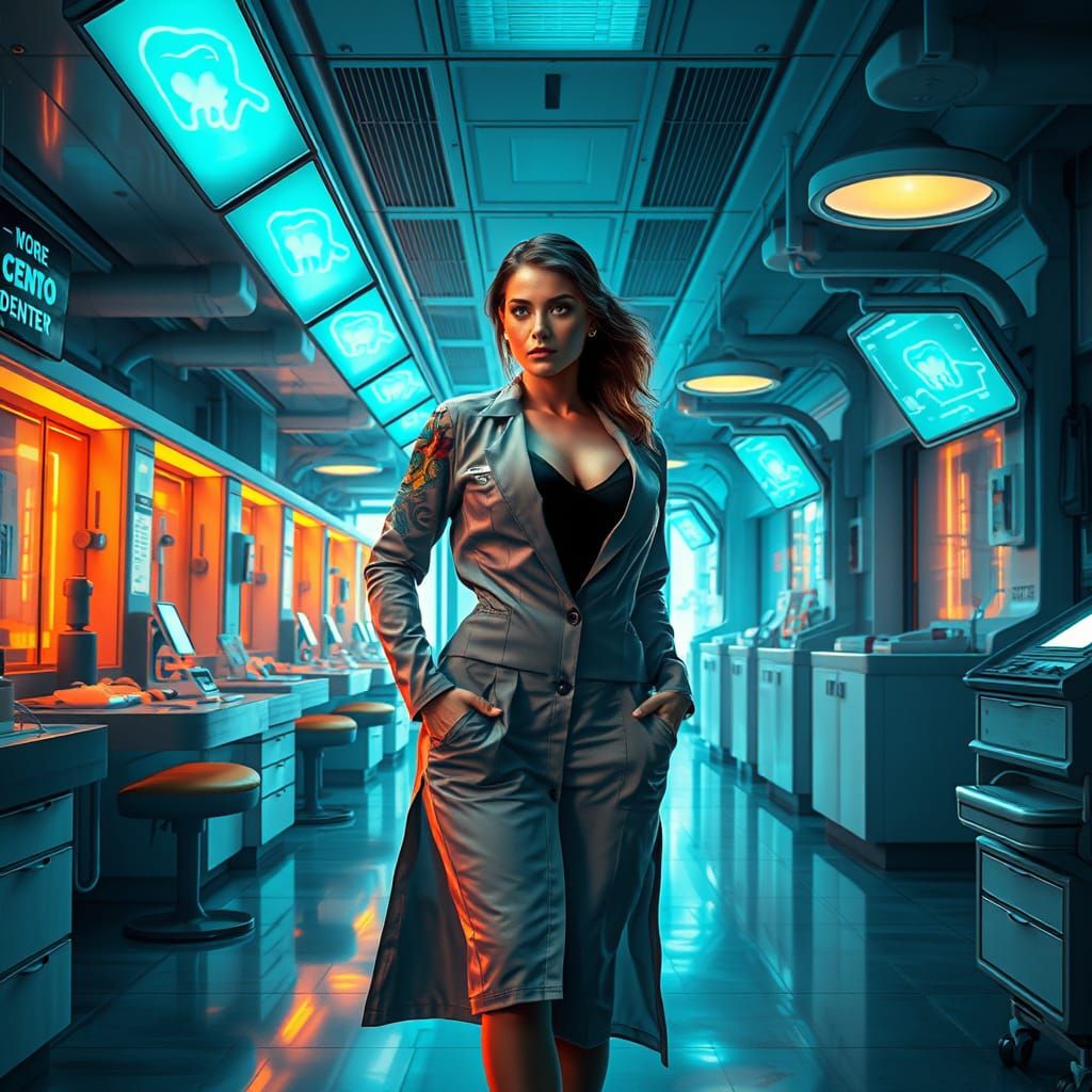 Futuristic Dental Clinic in Art Deco Film Noir Style