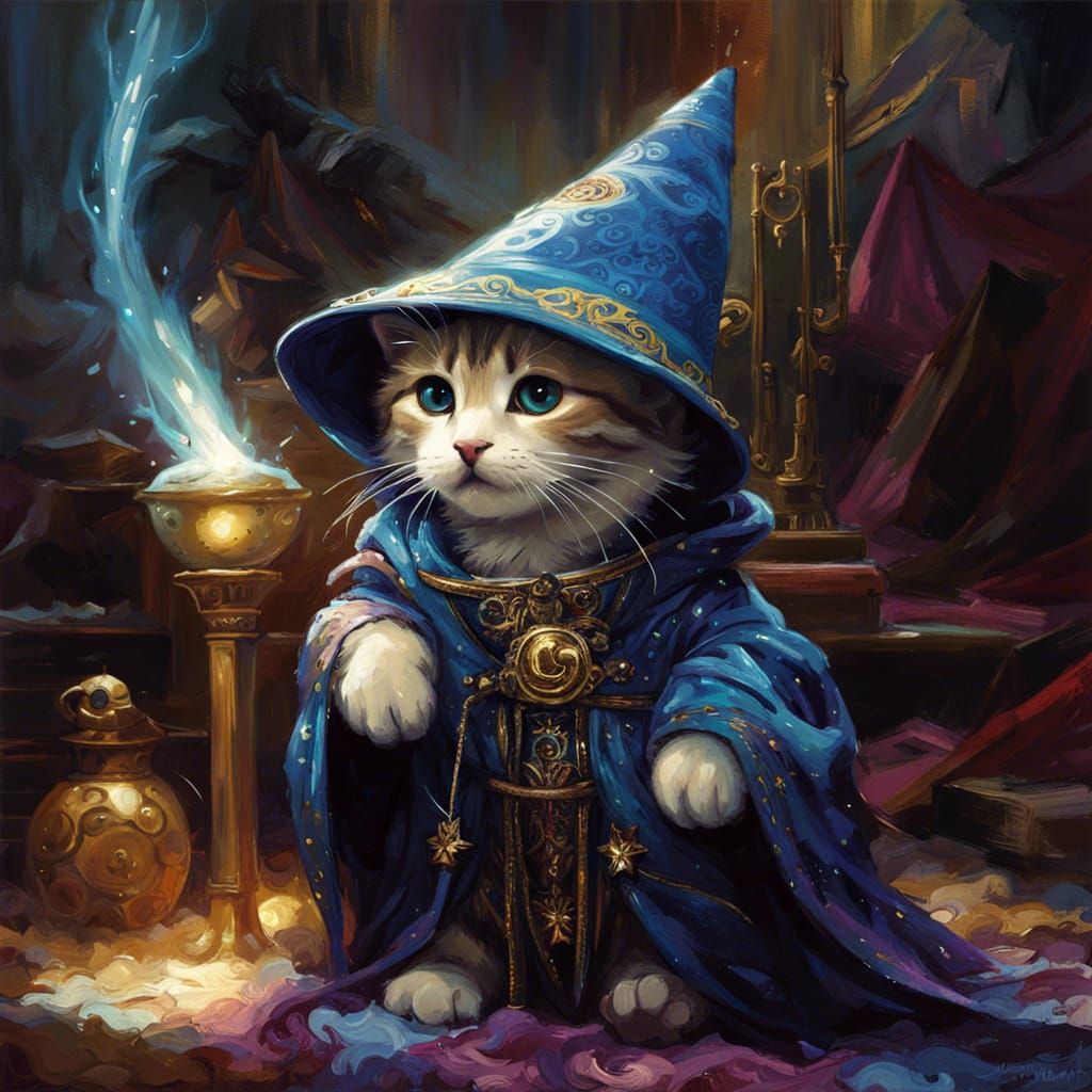 Kitten Wizard in Royal Robes, Digital Art