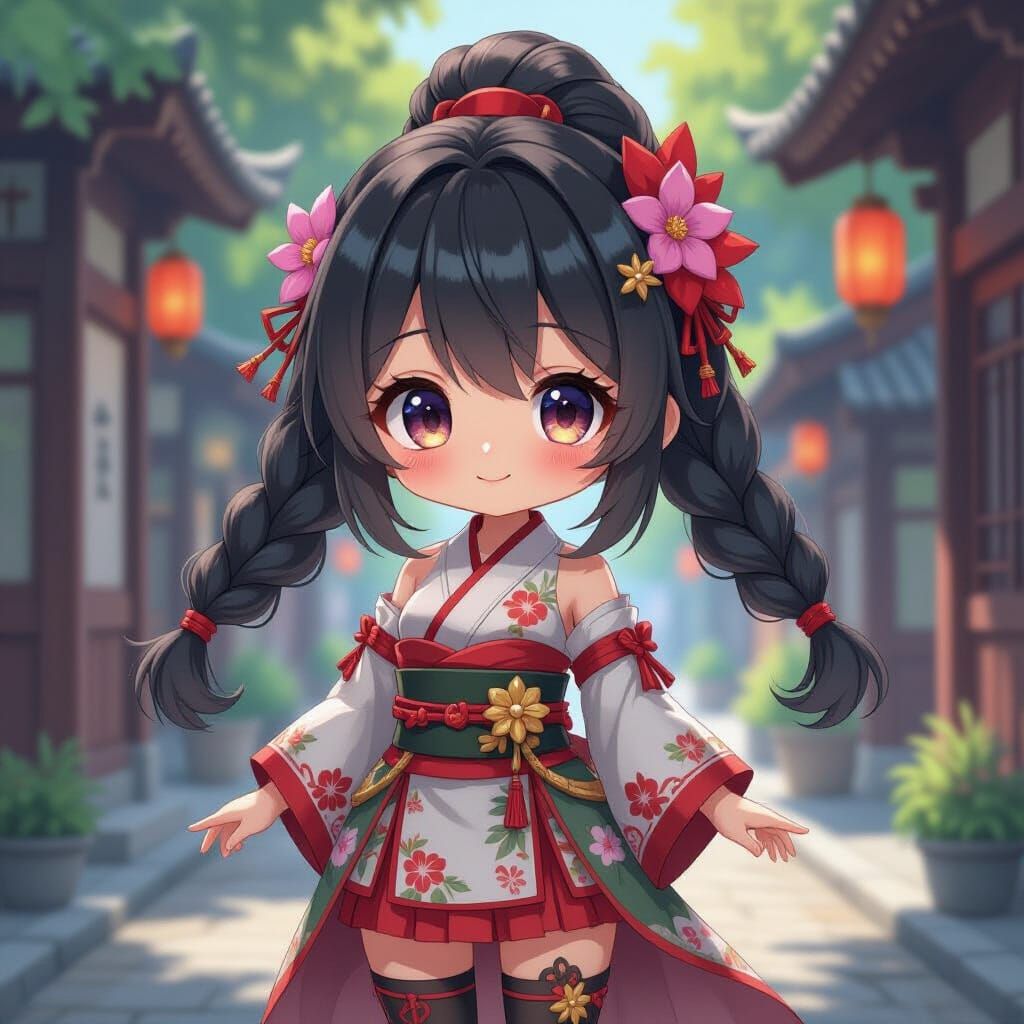 Vibrant Chibi Character in Anime Style with 3D Elements