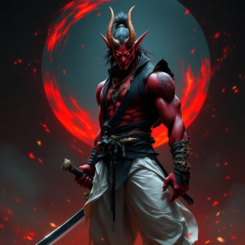 Red Oni Warrior in Epic 8k Concept Art