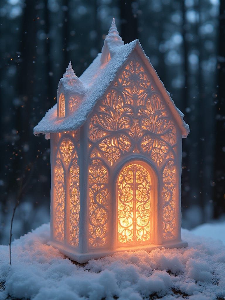 Glowing Ice on Fire Antique Lace Lantern in Mirrored Outdoor...