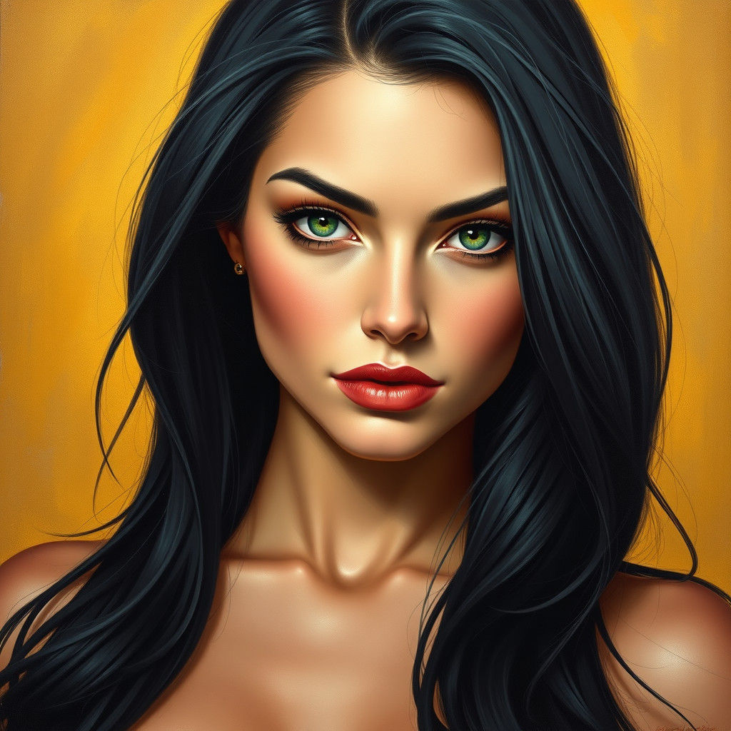Beautiful Woman with Raven Hair and Emerald Eyes