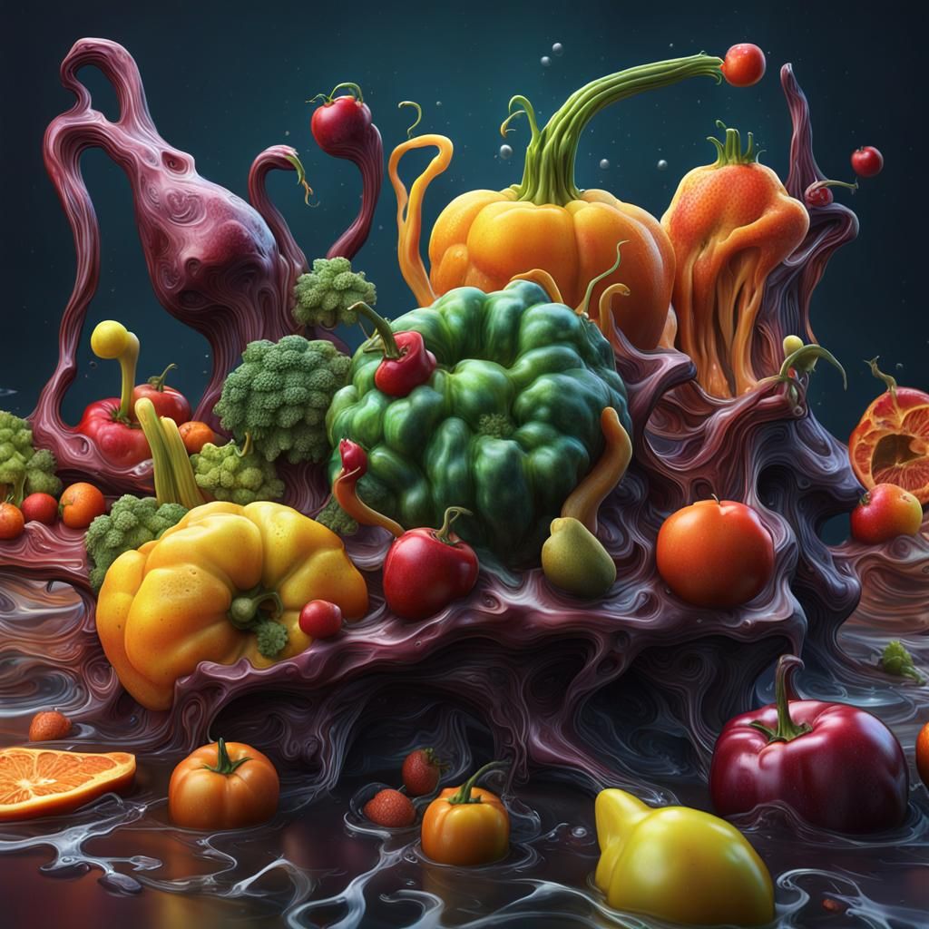 Surreal Still Life: Melting Fruits in Dreamlike Style