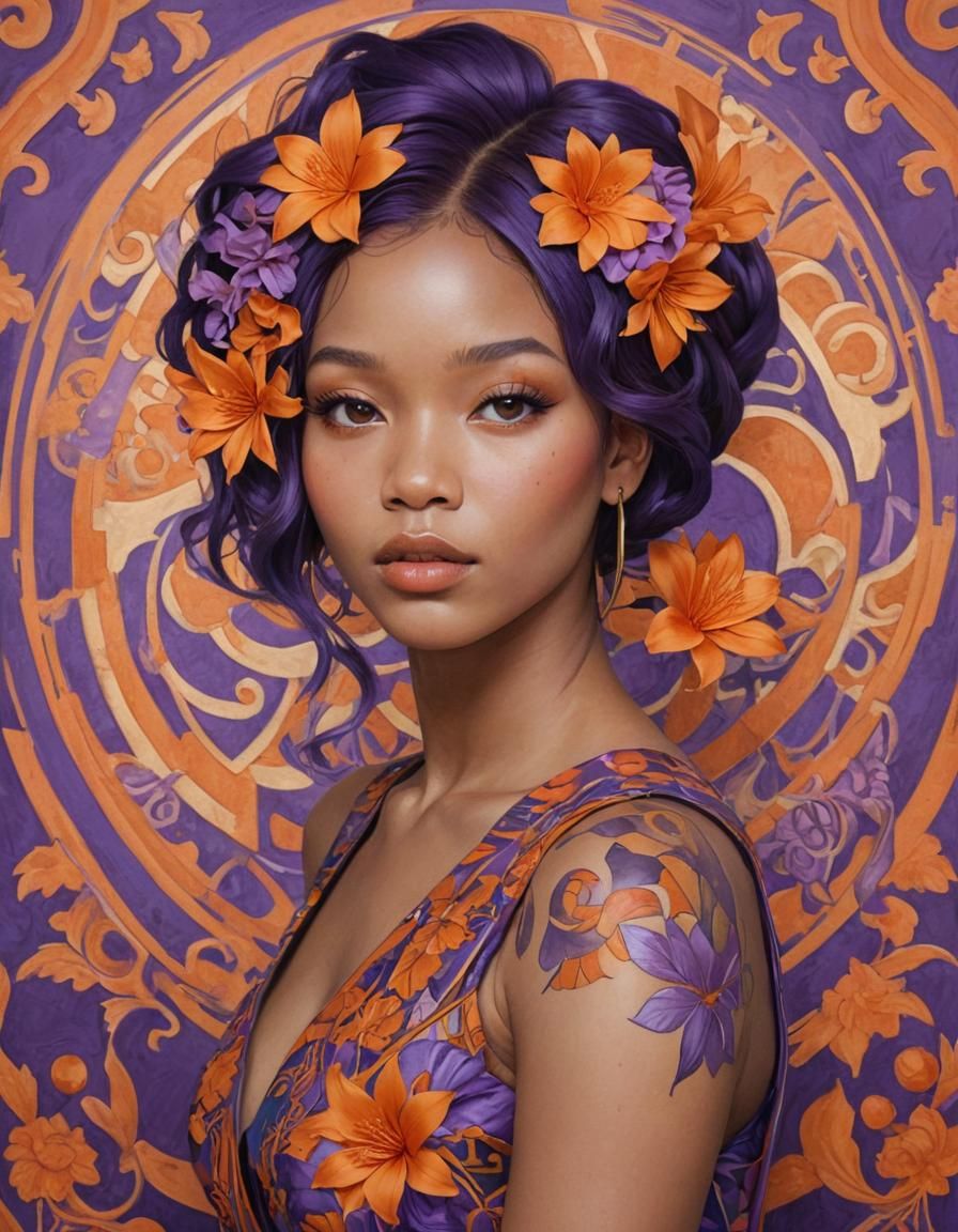 Elegant Woman with Flowers in Geometric Setting