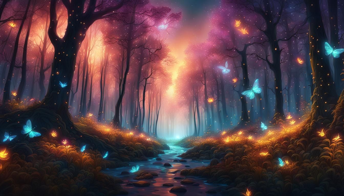 Ethereal Forest Glowing Under Moonlight: Concept Art