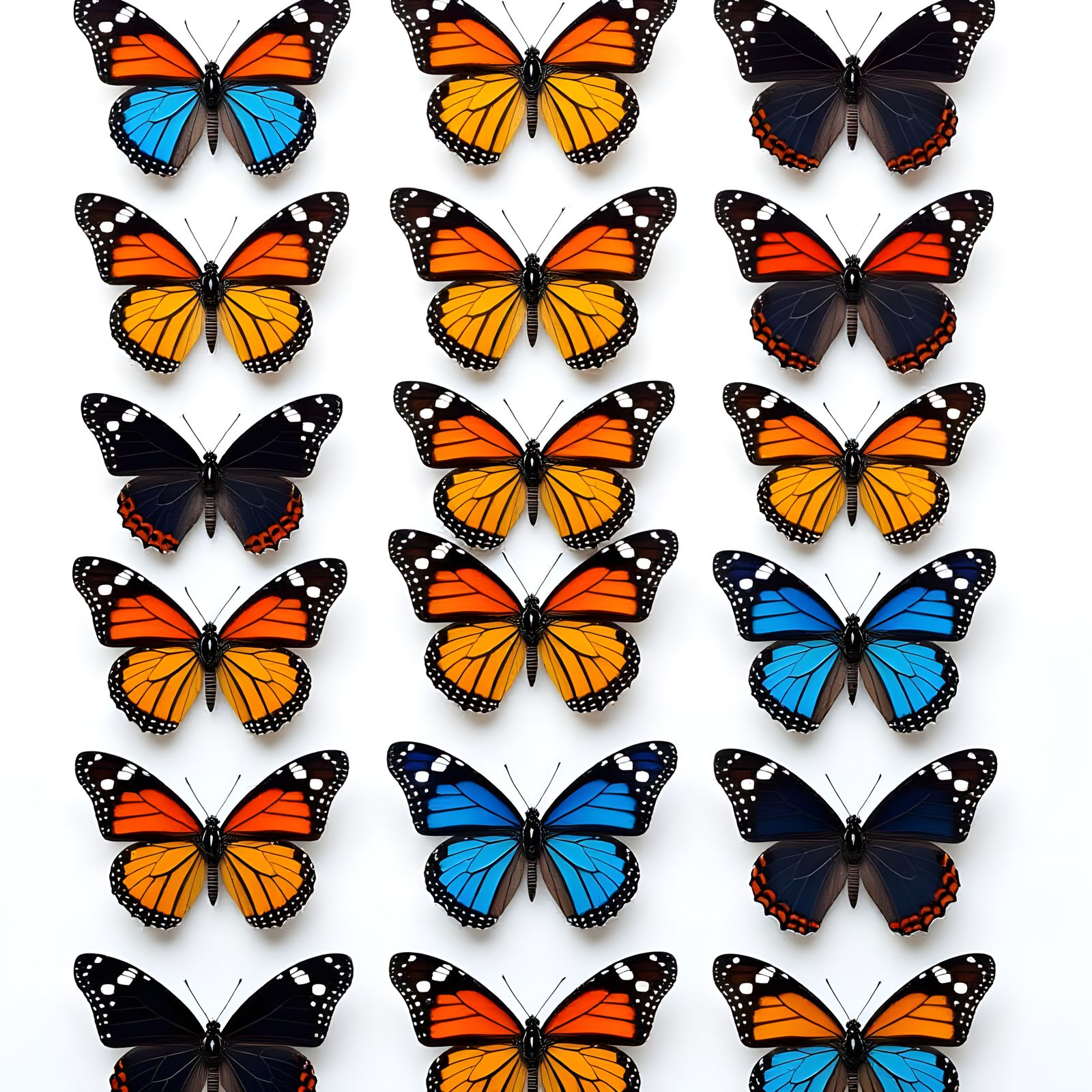 Twenty Vibrant Butterflies in Studio Macro Photography