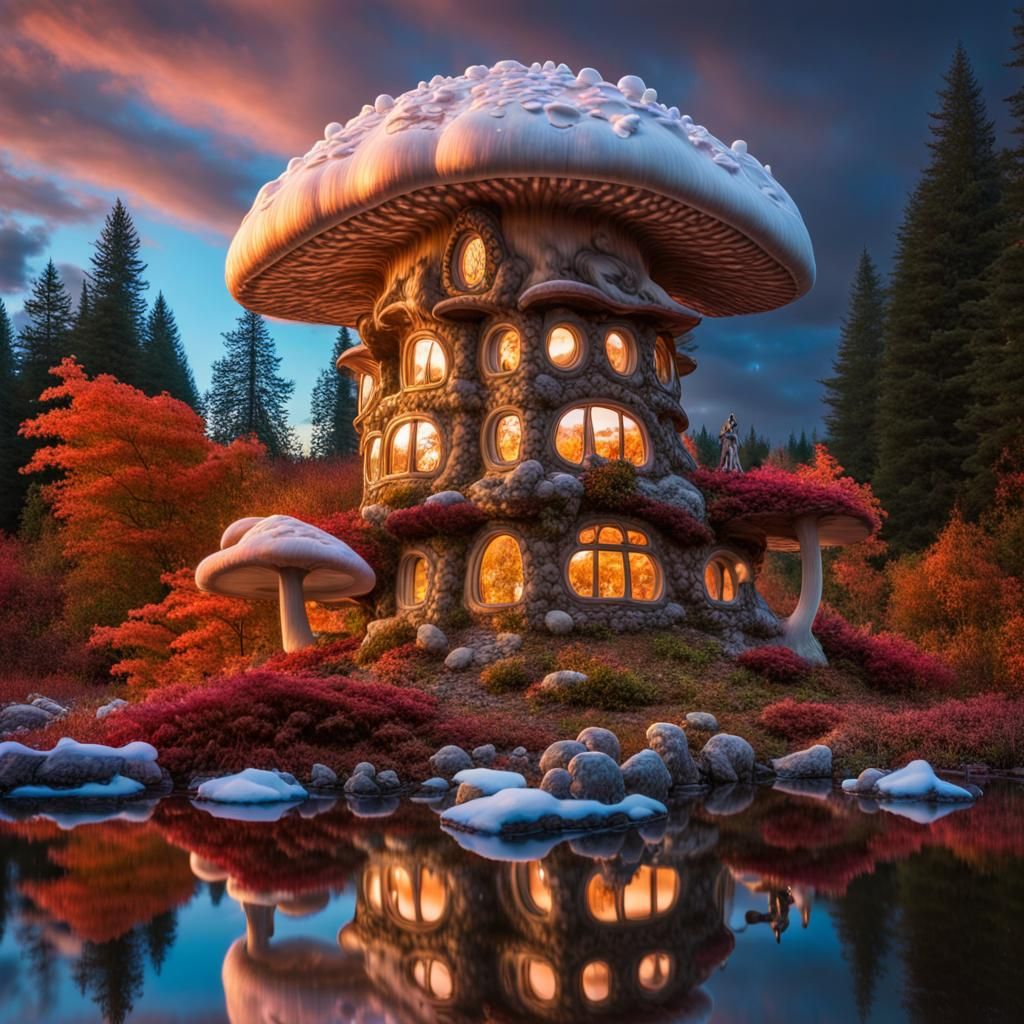 Dream Mushroom House in Autumnal Forest