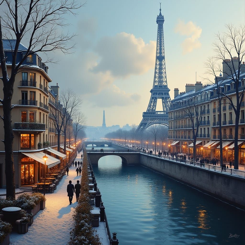Winter in Paris: Detailed Oil Painting
