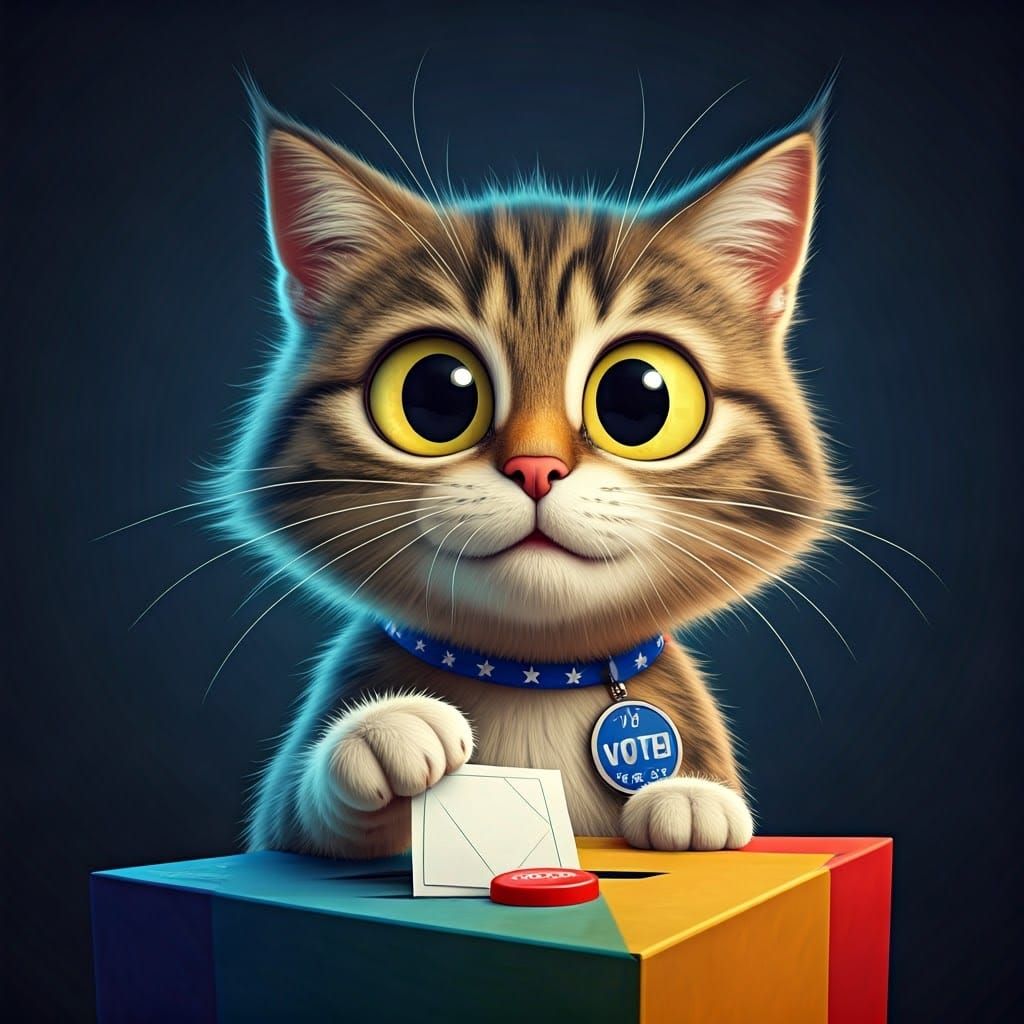 Patriotic Cat Votes: A Whimsical 3D Cartoon