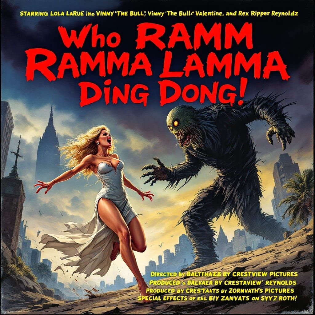 Glowing-Eyed Monster Chases Blonde Bombshell in Cityscape