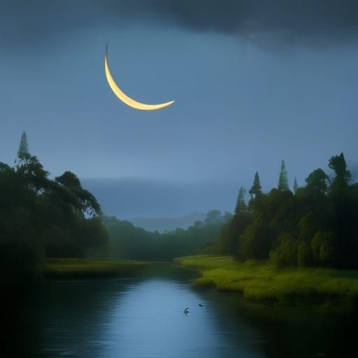 Rainy Monsoon Twilight Landscape Painting