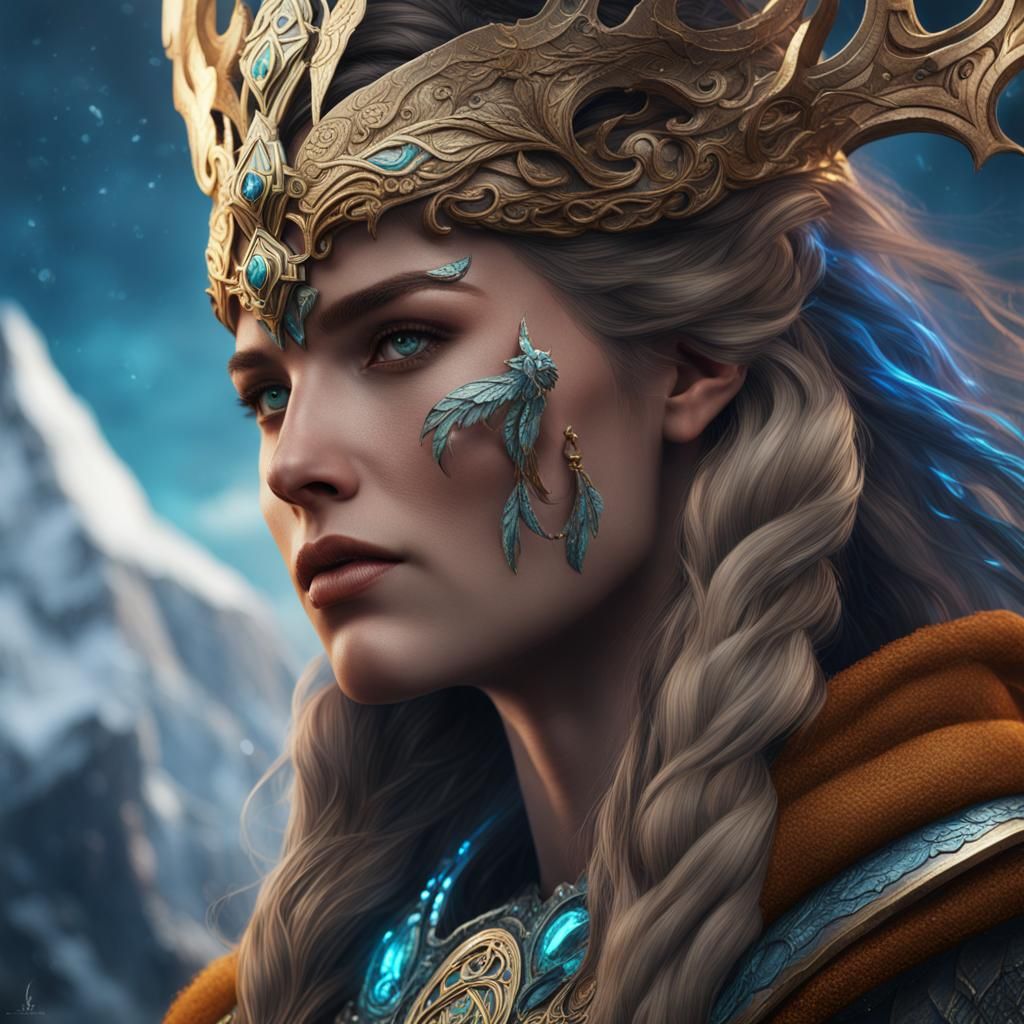 Majestic Norse Goddess in Detailed Matte Painting