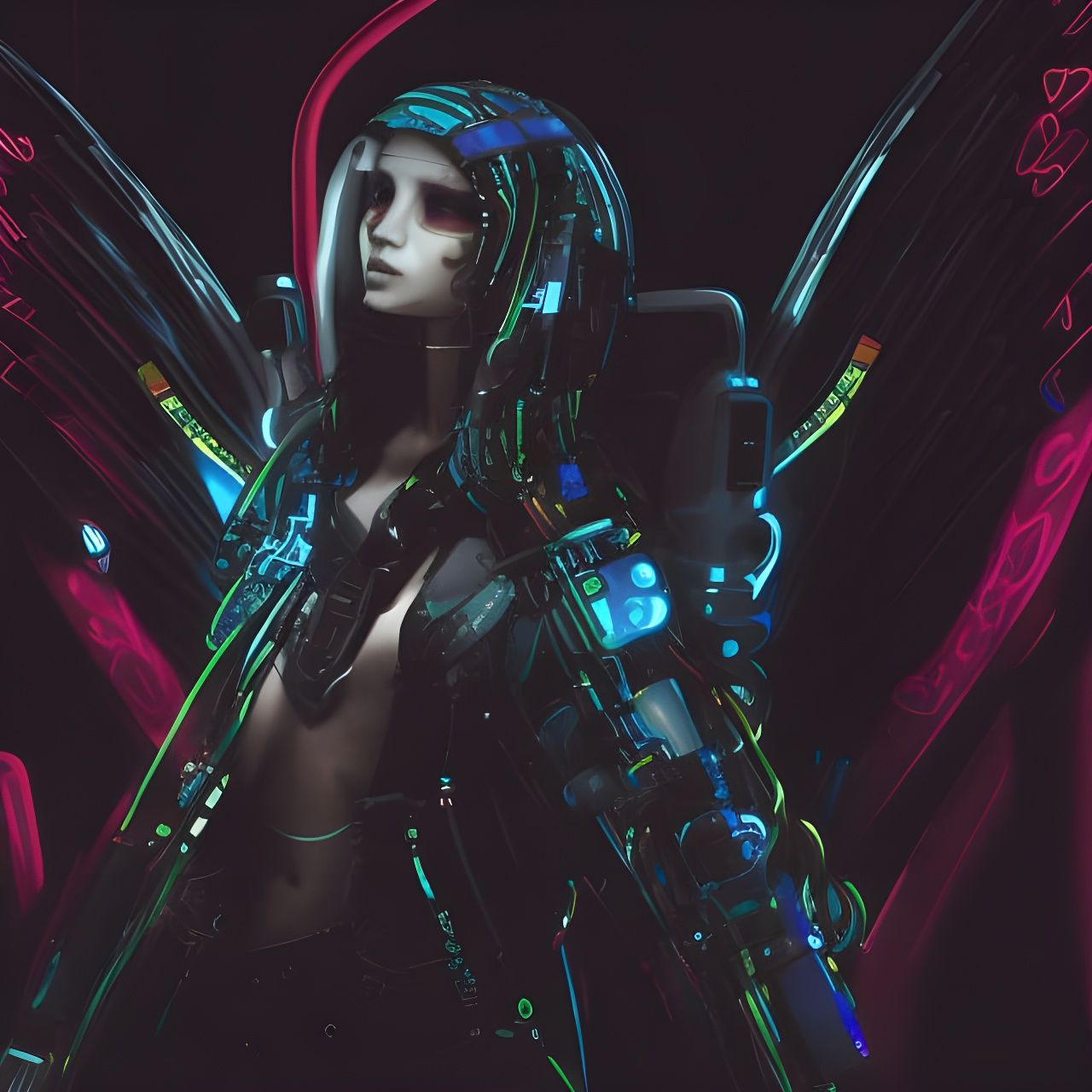 Cyberpunk Angel in Techpunk Android Style