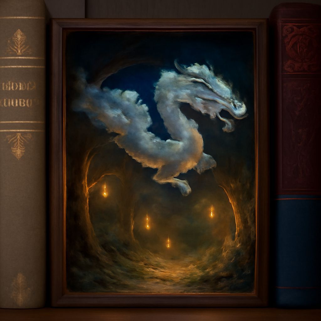 Cloud Dragon Flies Through Mystical Forest at Night