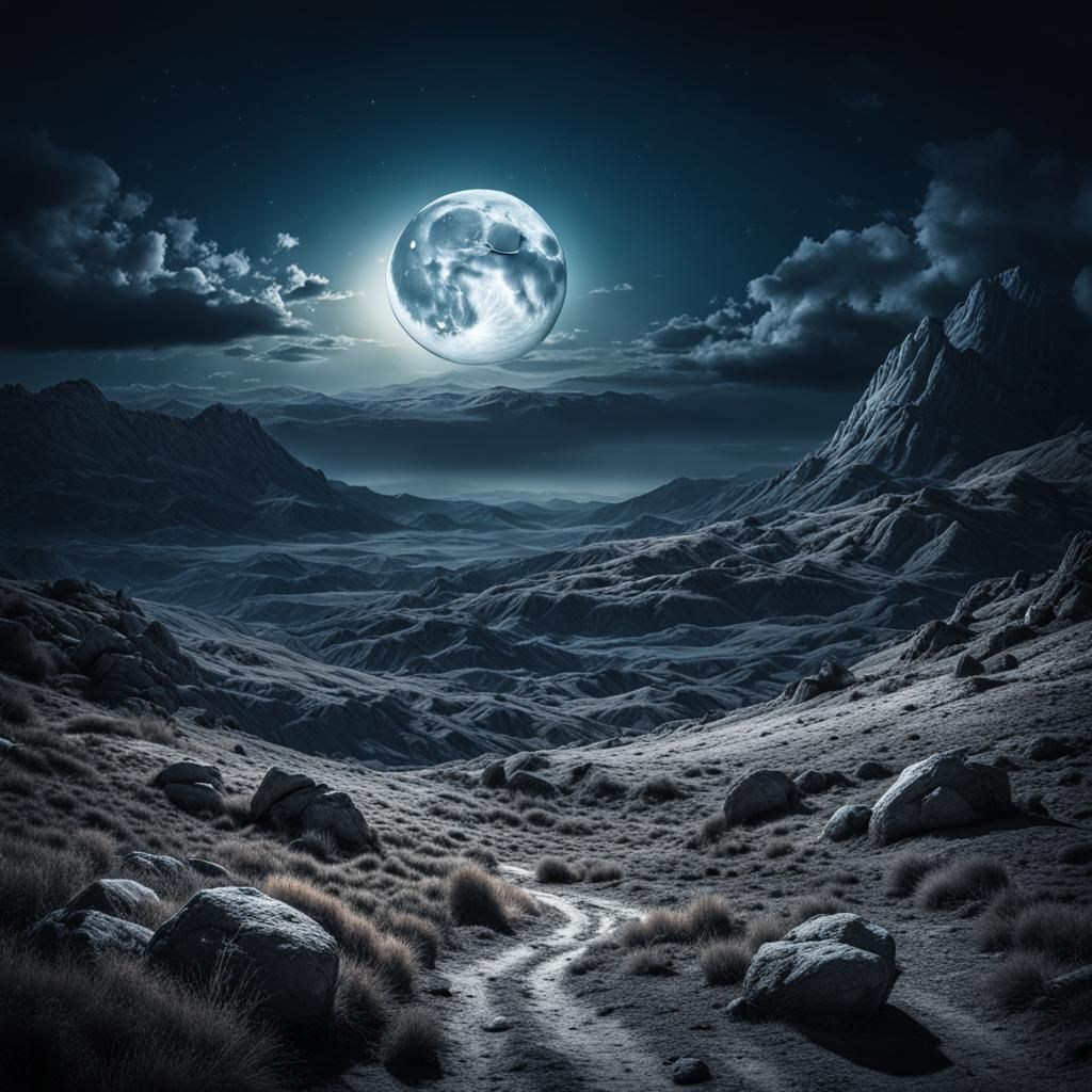 Hyperrealistic Luminescent Moon Landscape in HDR