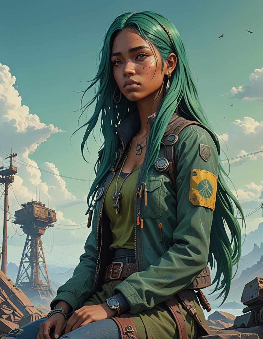 Fantasy Portrait of a Green-Haired Gunslinger