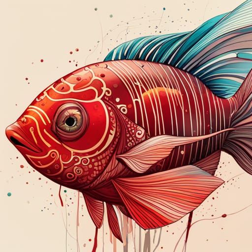 Exotic Red Fish Portrait in Digital Painting Style