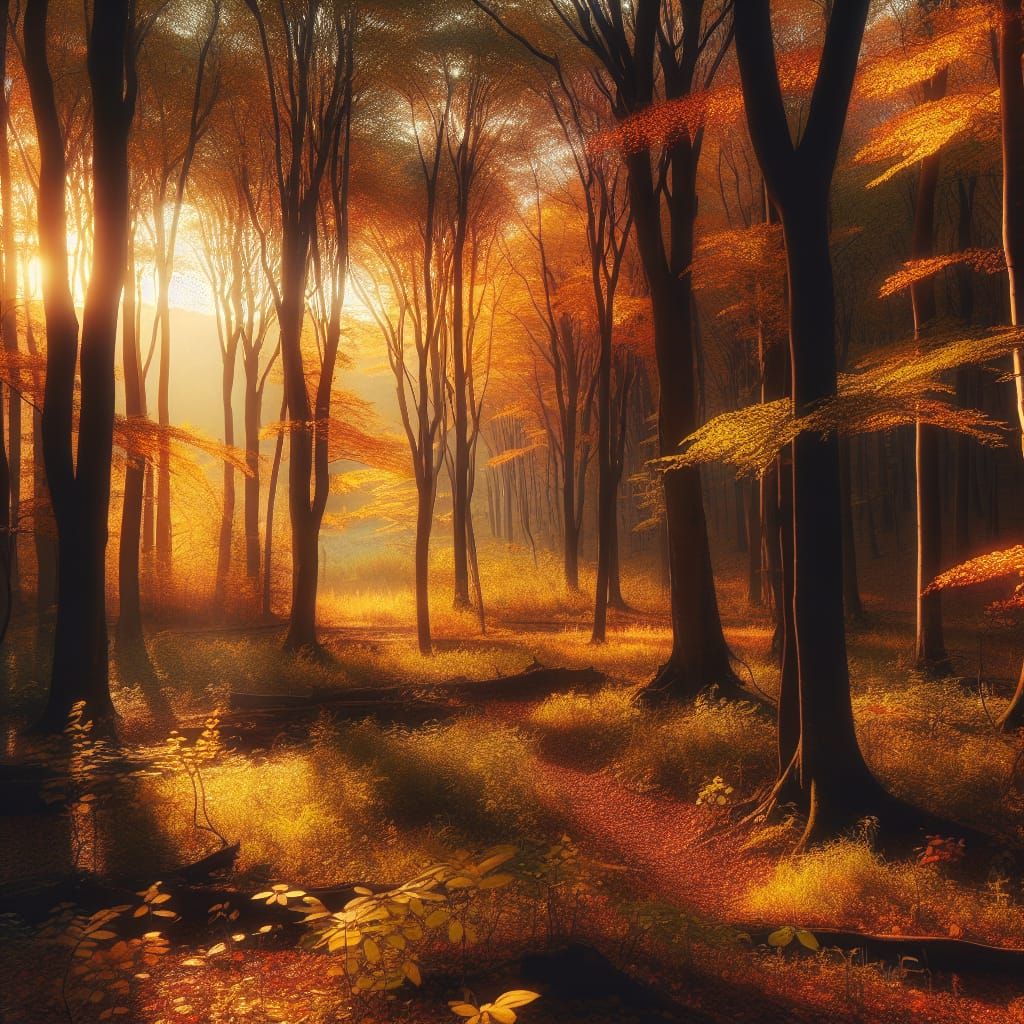 Serene Autumn Forest at Sunset