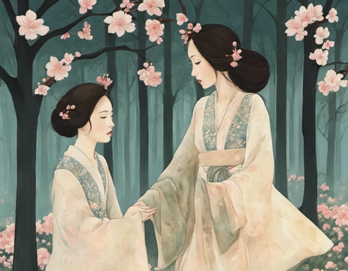 Cherry Blossom Woodland in Surrealist Style