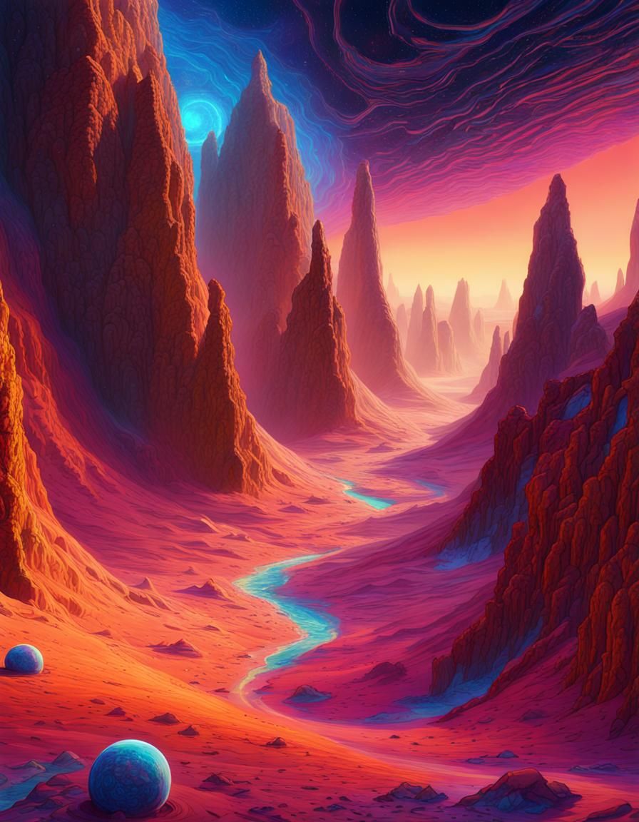 Alien Canyon on Nebulon: Holographic Astral Illustration