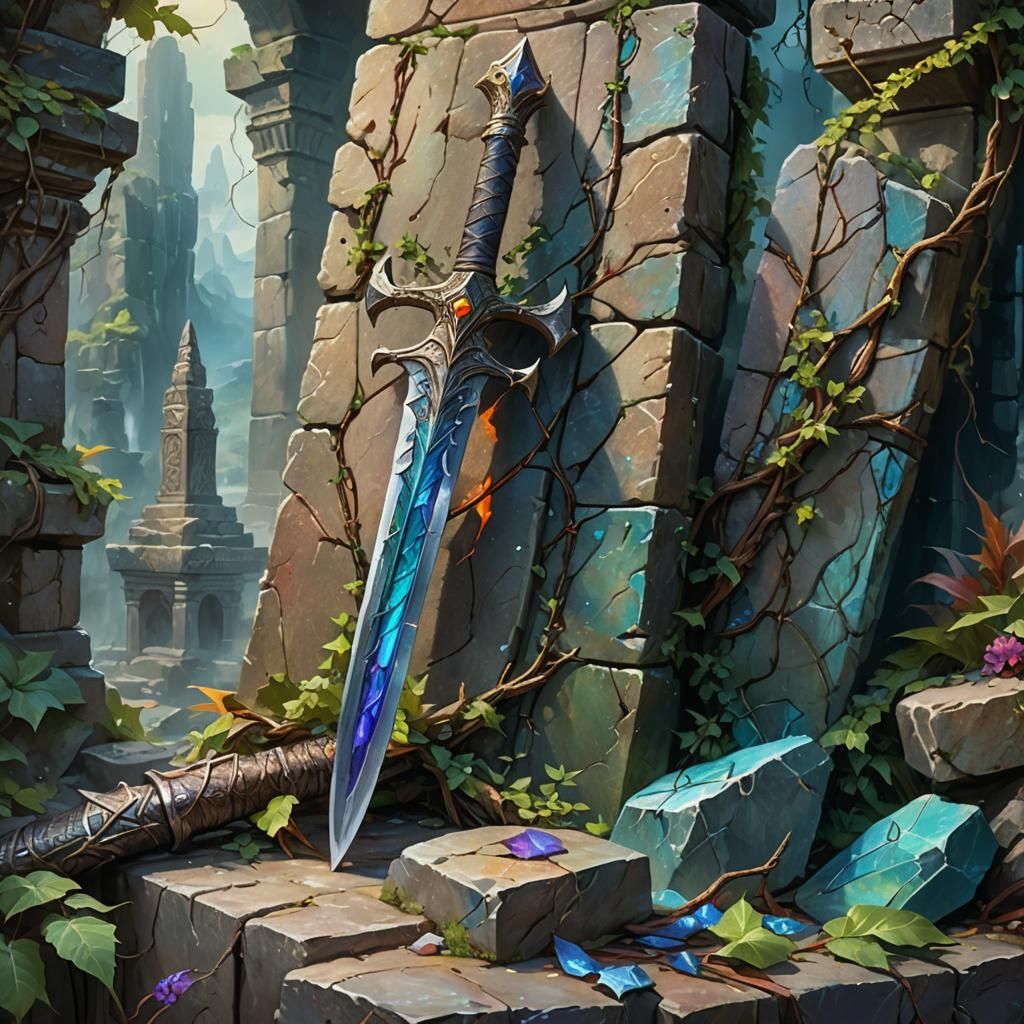 Legendary Sword on Ancient Ruins: High Fantasy Concept Art