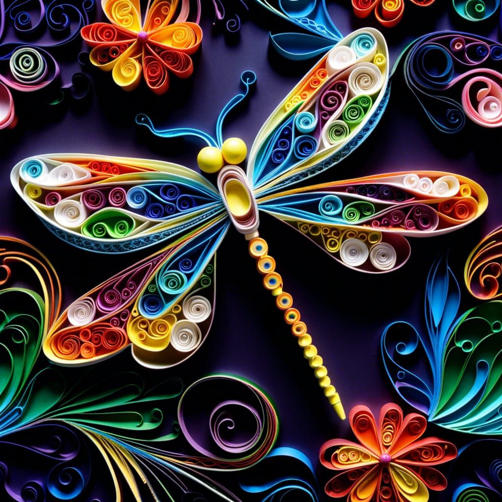 Detailed Quilling Dragonfly with Filigree Patterns