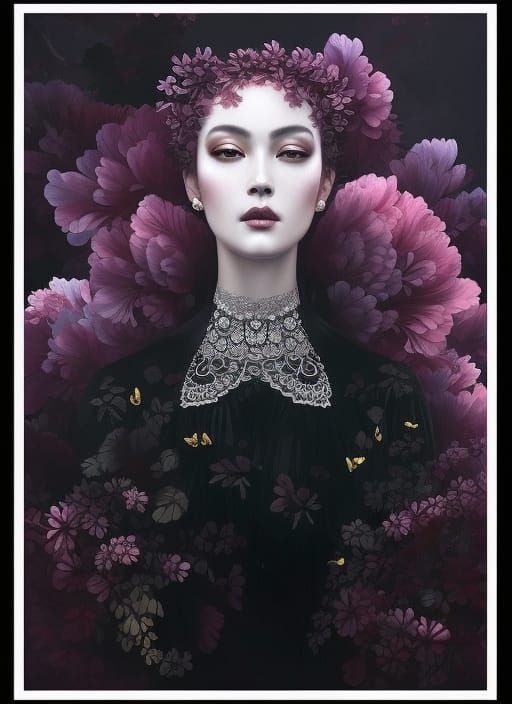 Beautiful Woman Portrait in Black and White Fractals