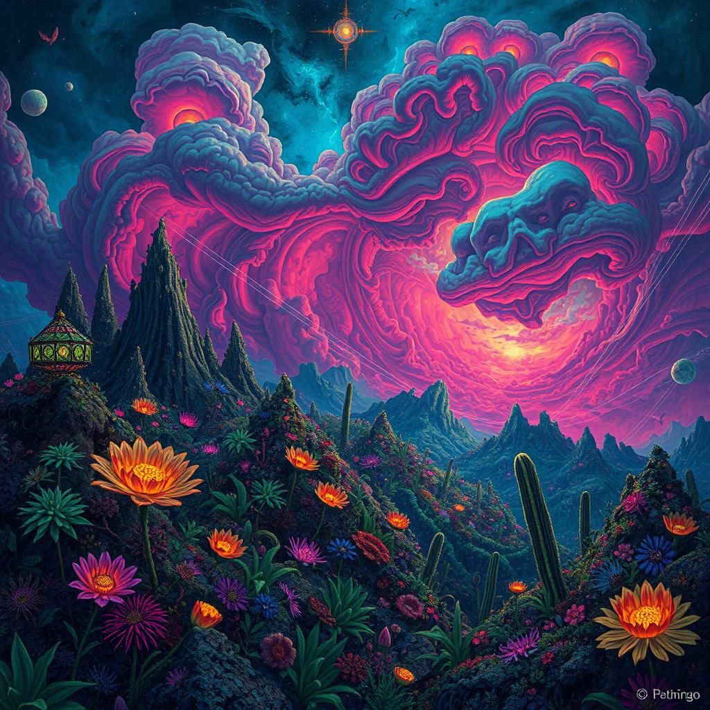 Bioluminescent Alien World in Psychedelic Style
