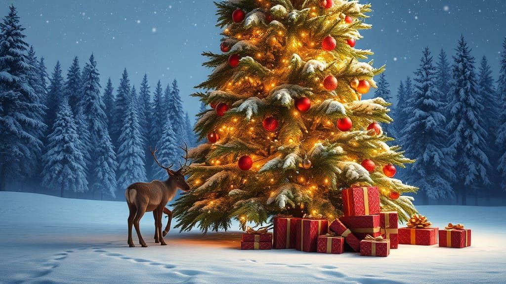 Majestic Christmas Tree in Serene Winter Wonderland